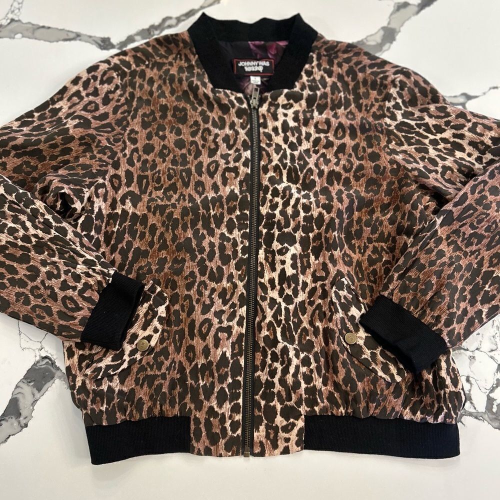 100% Silk Johnny Was Brown and Black Leopard Print Jacket